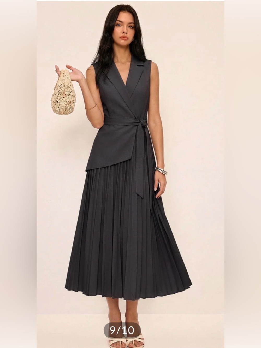 Commense Sleeveless Belted Pleated Dress